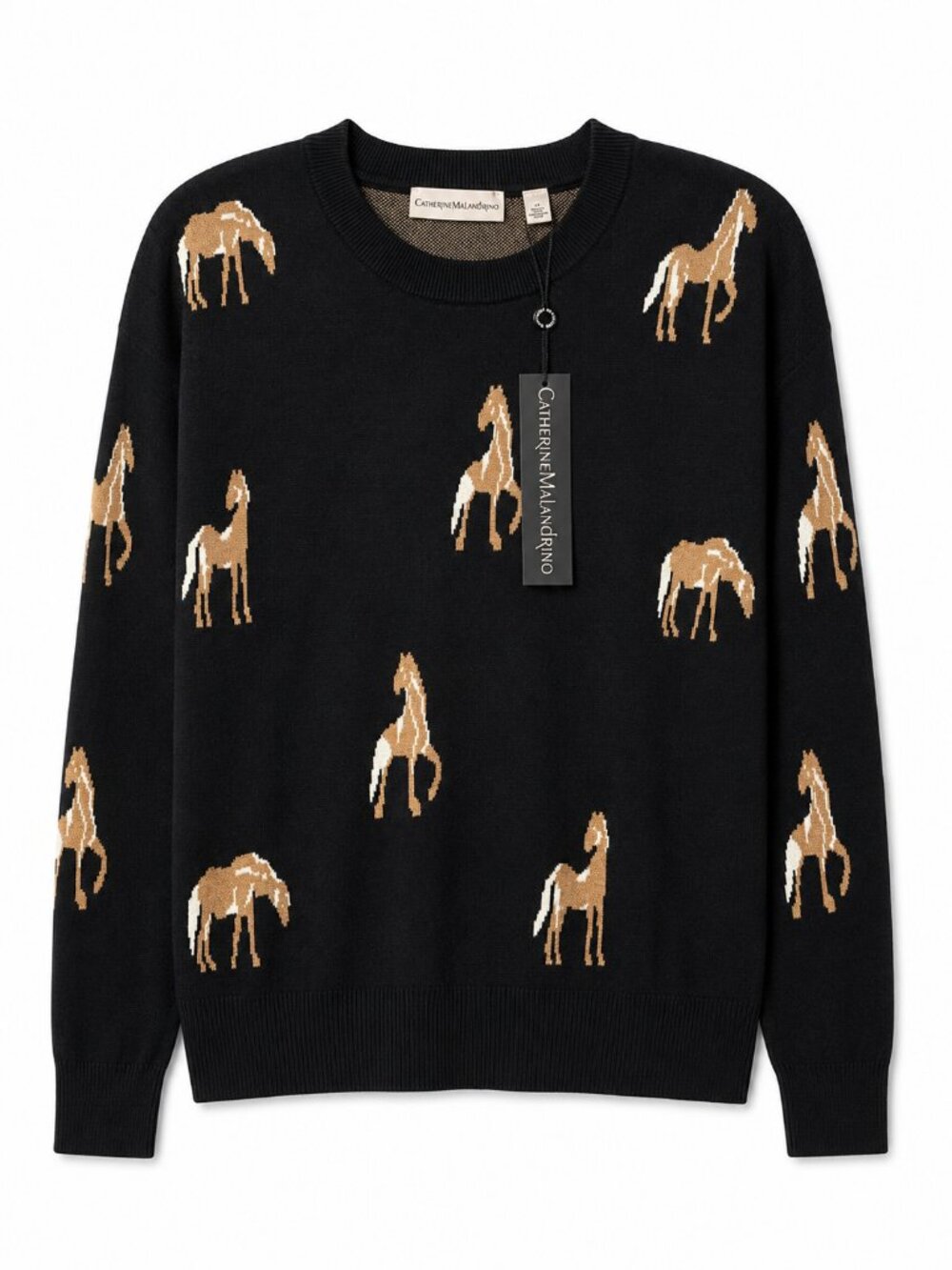 Catherine Malandrino Black Horse Intarsia Pullover Sweater Size M - Picture 5 of 6